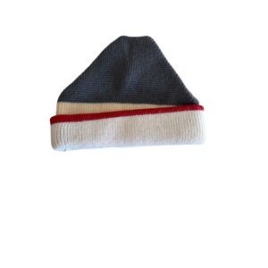 Nils Made in USA 100% Pure Wool Beanie Hat Gray Cream Red Stripes